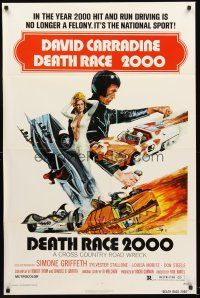 4z224 DEATH RACE 2000 1sh '75 Paul Bartel, David Carradine, cool car racing sci-fi art!