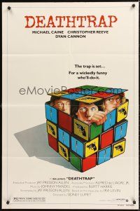 4z226 DEATHTRAP style B 1sh '82 art of Chris Reeve, Michael Caine & Dyan Cannon in Rubik's Cube!