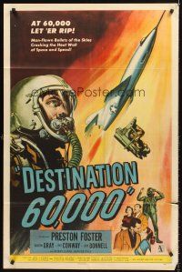 4z229 DESTINATION 60,000 1sh '57 cool artwork of military man-flown bullets of the skies!