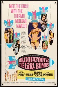 4z241 DR. GOLDFOOT & THE GIRL BOMBS 1sh '66 Mario Bava, Vincent Price & sexy half-dressed babes!