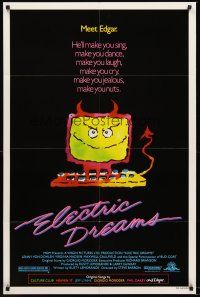 4z262 ELECTRIC DREAMS 1sh '84 Virginia Madsen, wacky art of smiling devil computer!