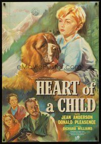 4z402 HEART OF A CHILD English 1sh '58 great artwork of boy and his St. Bernard dog in snowstorm!