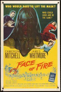 4z286 FACE OF FIRE 1sh '59 Albert Band, wild horror art, would you dare lift the mask?
