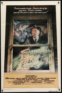 4z297 FAREWELL MY LOVELY 1sh '75 cool David McMacken artwork of Robert Mitchum smoking in window!