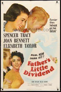 4z301 FATHER'S LITTLE DIVIDEND 1sh '51 art of Elizabeth Taylor, Spencer Tracy & Joan Bennett!