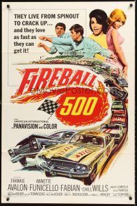 4z312 FIREBALL 500 1sh '66 Frankie Avalon & sexy Annette Funicello, cool stock car racing art!