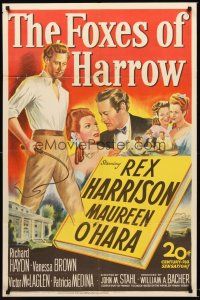 4z330 FOXES OF HARROW 1sh '47 20th Century Fox stone litho of Rex Harrison & Maureen O'Hara!
