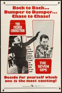 4z332 FRENCH CONNECTION/SEVEN-UPS 1sh '74 crime thriller double-feature, greatest chase movies!