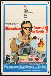 4z339 FUNERAL IN BERLIN 1sh '67 cool art of Michael Caine pointing gun, directed by Guy Hamilton!