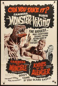 4z346 GAMMERA THE INVINCIBLE/KNIVES OF THE AVENGER 1sh '60s sci-fi horror, can you take it?!