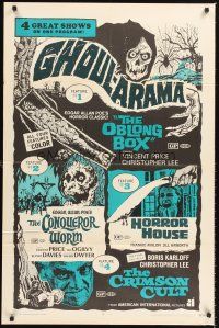 4z359 GHOUL-ARAMA 1sh '70 quad-bill of Oblong Box, Conqueror Worm, Horror House & Crimson Cult!