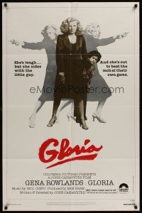 4z362 GLORIA 1sh '80 John Cassavetes, Gena Rowlands close up & full-length with gun!