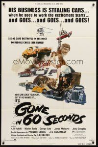 4z369 GONE IN 60 SECONDS 1sh '74 cool art of stolen cars by Edward Abrams, crime classic!