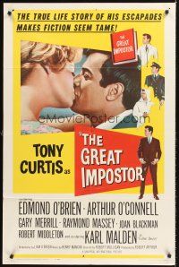 4z375 GREAT IMPOSTOR 1sh '61 Tony Curtis as Waldo DeMara, who faked being a doctor, warden & more!