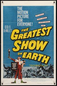 4z380 GREATEST SHOW ON EARTH 1sh R60 Cecil B. DeMille circus classic, Heston, James Stewart!
