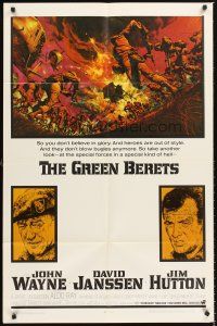 4z381 GREEN BERETS 1sh '68 John Wayne, David Janssen, Jim Hutton, cool Vietnam War art!