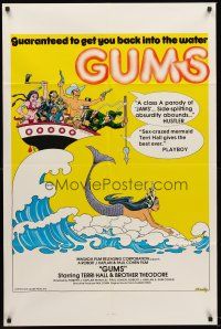 4z384 GUMS 1sh '76 sexy Jaws parody, wacky P.S. Bramley art of mermaid!