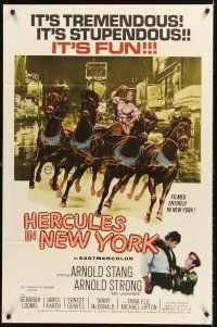 4z418 HERCULES IN NEW YORK 1sh '70 barechested Arnold Schwarzenegger in 1st movie!