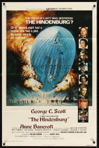 4z424 HINDENBURG 1sh '75 George C. Scott & all-star cast, art of zeppelin crashing down!