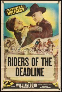 4z433 HOPALONG CASSIDY stock style B 1sh '40s William Boyd as Hoppy, Riders of the Deadline!