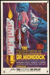 4z434 HORRIBLE DR. HICHCOCK/AWFUL DR. ORLOFF 1sh '64 creepy art from Italian horror double-bill!