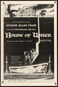 4z440 HOUSE OF USHER 1sh R67 Edgar Allan Poe's tale of the ungodly & evil, art by Reynold Brown!