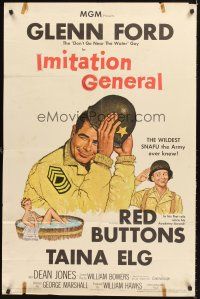 4z451 IMITATION GENERAL 1sh '58 art of soldiers Glenn Ford & Red Buttons + sexy Taina Elg!