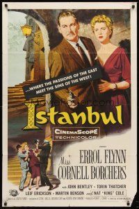4z457 ISTANBUL 1sh '57 Errol Flynn & Cornell Borchers in Turkey's city of a thousand secrets!