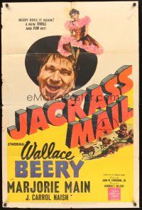 4z460 JACKASS MAIL 1sh '42 goofy Wallace Beery & Marjorie Main in showgirl outfit!