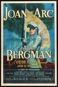 4z462 JOAN OF ARC style A 1sh '48 wonderful art of Ingrid Bergman in armor on horseback!