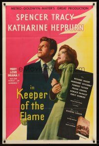 4z475 KEEPER OF THE FLAME style D 1sh '42 Tracy doesn't know if Katharine Hepburn is a murderess!