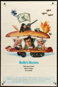 4z476 KELLY'S HEROES style B 1sh '70 Clint Eastwood, Savalas, Rickles, & Sutherland in a sandwich!