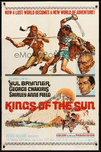 4z485 KINGS OF THE SUN style A 1sh '64 art of Yul Brynner with spear fighting George Chakiris!
