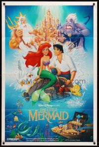 4z516 LITTLE MERMAID DS 1sh '89 great image of Ariel & cast, Disney underwater cartoon!