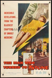 4z546 MAN WHO TURNED TO STONE 1sh '57 Victor Jory practices unholy medicine, cool sexy horror art!