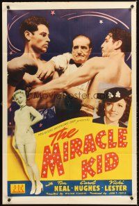 4z571 MIRACLE KID 1sh '41 great close up image of boxer Tom Neal in ring & sexy Carol Hughes!