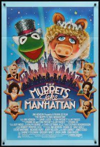 4z590 MUPPETS TAKE MANHATTAN 1sh '84 Jim Henson, Frank Oz, art of Miss Piggy & Kermit by Huyssen!