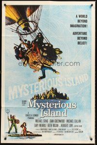 4z600 MYSTERIOUS ISLAND 1sh '61 Ray Harryhausen, Jules Verne sci-fi, cool hot-air balloon image!