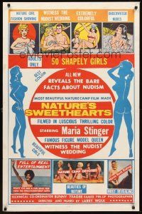 4z605 NATURE'S SWEETHEARTS 1sh '63 Bunny Yeager reveals the bare facts of nudism, 50 shapely girls!