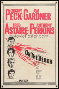 4z628 ON THE BEACH 1sh '59 art of Gregory Peck, Ava Gardner, Fred Astaire & Anthony Perkins!