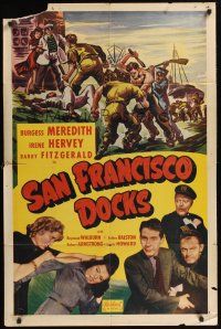 4z726 SAN FRANCISCO DOCKS 1sh R50 Burgess Meredith, Irene Hervey, great image of catfight!