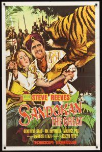 4z728 SANDOKAN THE GREAT 1sh '65 Umberto Lenzi, great art of tiger leaping at Steve Reeves!