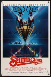 4z729 SANTA CLAUS THE MOVIE advance 1sh '85 cool Bob Peak artwork of Santa & his sleigh!