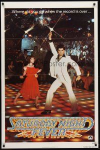 4z731 SATURDAY NIGHT FEVER teaser 1sh '77 image of disco dancer John Travolta & Karen Lynn Gorney!