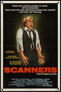 4z733 SCANNERS 1sh '81 David Cronenberg, in 20 seconds your head explodes, sci-fi art by Joann!