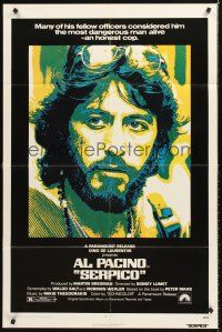 4z740 SERPICO 1sh '74 cool close up image of Al Pacino, Sidney Lumet crime classic!