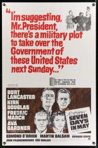 4z741 SEVEN DAYS IN MAY 1sh '64 art of Burt Lancaster, Kirk Douglas, Fredric March & Ava Gardner!