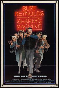 4z755 SHARKY'S MACHINE 1sh '81 Burt Reynolds, Vittorio Gassman, great Lettick neon sign image!