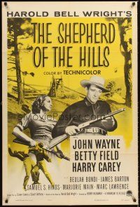 4z757 SHEPHERD OF THE HILLS 1sh R55 John Wayne, from Harold Bell Wright novel!