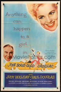 4z786 SOLID GOLD CADILLAC 1sh '56 wacky art of Judy Holliday & Paul Douglas in car!